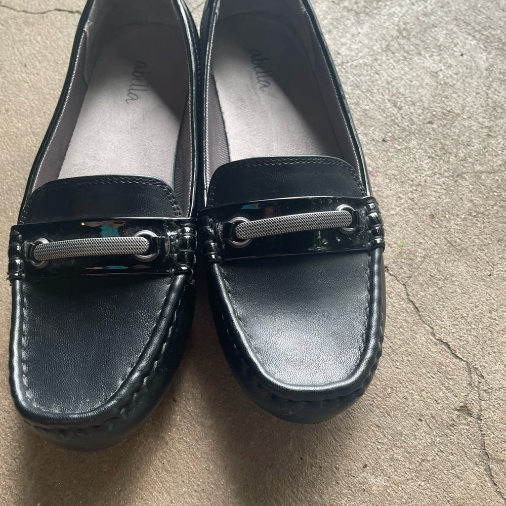 Abella Black Flats with Metal Accent and Moccasin Stitching